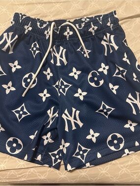 Bravest Studios Navy Blue Athletic Shorts with White Logo Print